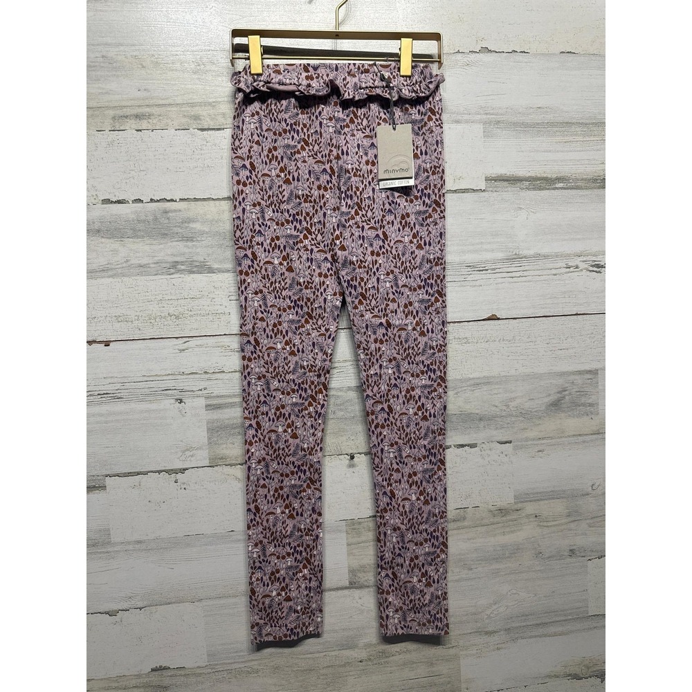Minymo Mushroom Print Leggings Girls Size‎ 10 Purple Organic Cotton Ruffle NWT